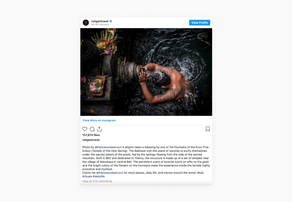 National Geographic uses powerful images on Instagram to captivate their audience’s curiosity and then enhances the image by providing more context in the caption.